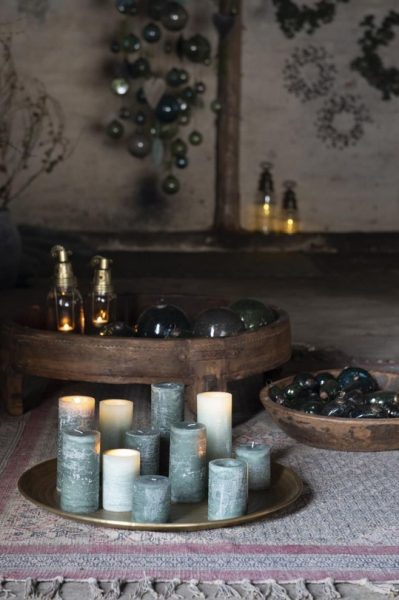 IB Stumpenkerze moosgrün H18cm